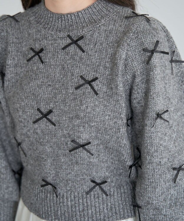 Green Parks ・ＡＮＤＳＥＡＲＣＨ　メニーリボンニットプルオーバー Charcoal Gray