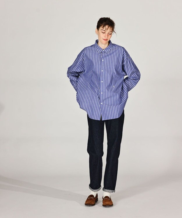 LENO REGULAR COLLAR SHIRTS 《UNISEX》 レギュラーカラーシャツ BLUE STRIPE