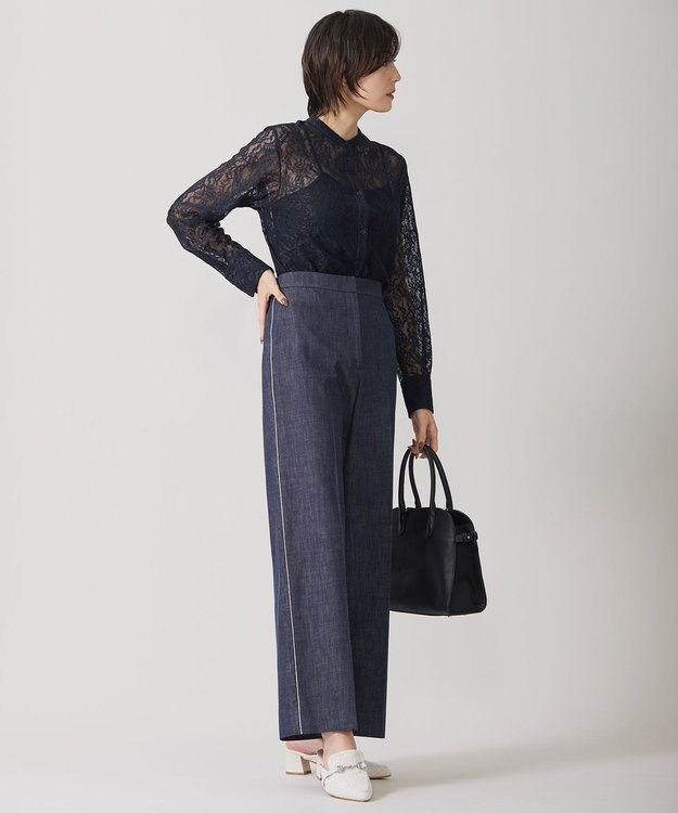 ICB L 【洗える】 コットンリアクティブデニム ワイドストレートパンツ インディゴ系