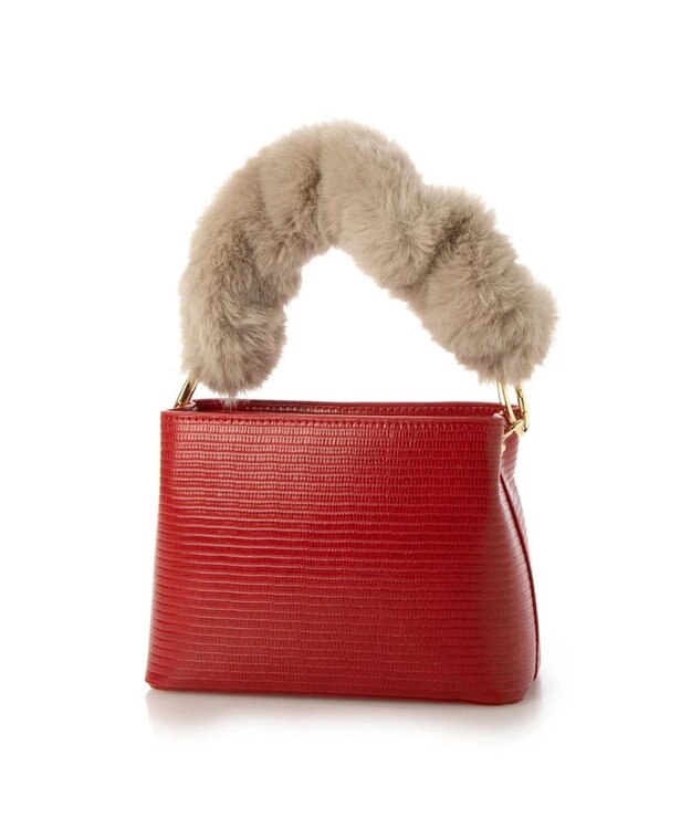 UNBILLION cachecache スパイラルエコファーハンドルスクエアミニショルダー レッド