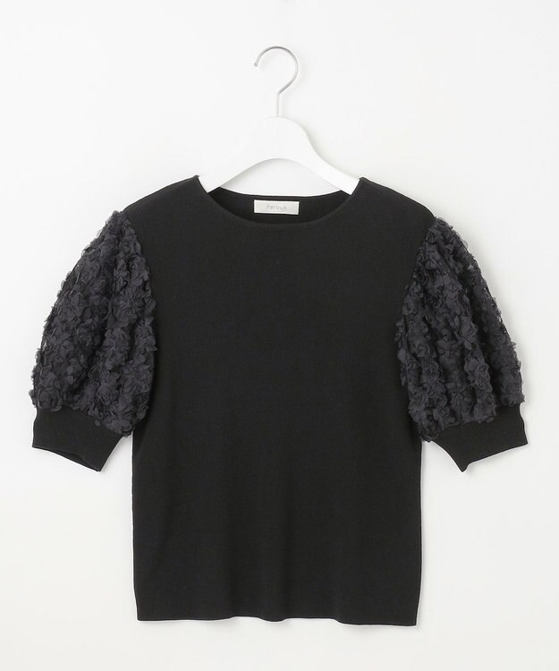 Feroux ブーケスリーブ ニットプルオーバー ブラック系