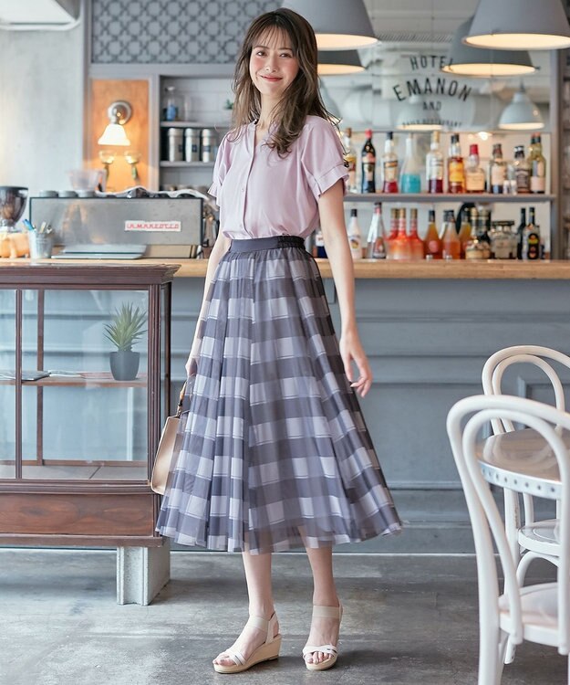 ANY SIS 【美人百花7月号掲載】2WAYチェックチュールリバーシブル スカート ラベンダー系