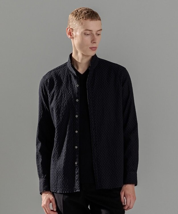JOSEPH HOMME トライジャガードストレッチ　ウィングカラーシャツ ブラック系