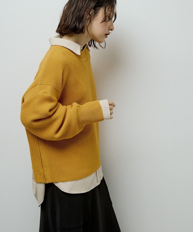 Green Parks かのこ編モックネックニットプルオーバー Yellow