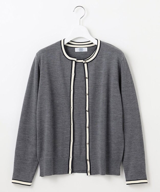J.PRESS LADIES L 【洗える】トリムツイン ニット グレー系