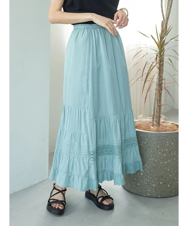 earth music&ecology レースティアードスカート Mint