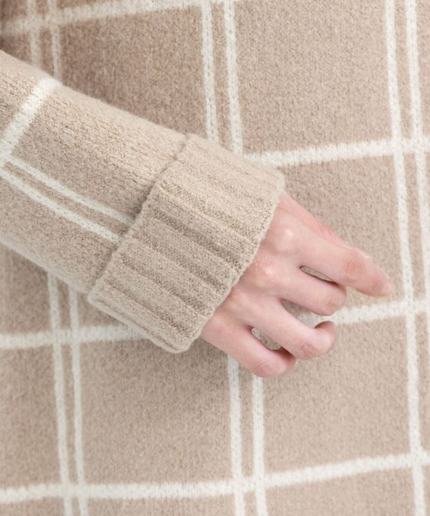 Tiaclasse 【洗える】チェックジャガードニットチュニック ベージュ