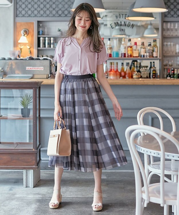 ANY SIS 【美人百花7月号掲載】2WAYチェックチュールリバーシブル スカート ラベンダー系