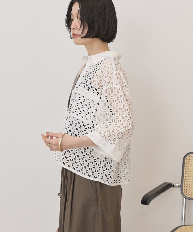 AMERICAN HOLIC 刺繍ショート半袖シャツ Off White