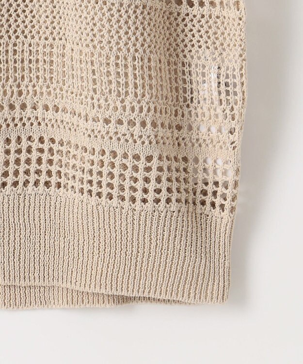 自由区 L 【洗える】レーシーリネンコットン ニット ベージュ