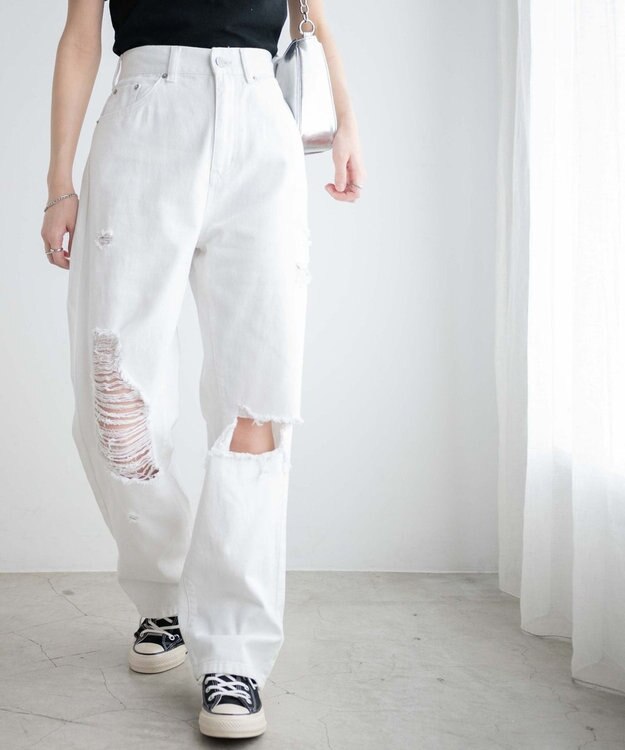 WEGO ヘビークラッシュローライズパンツ ホワイト