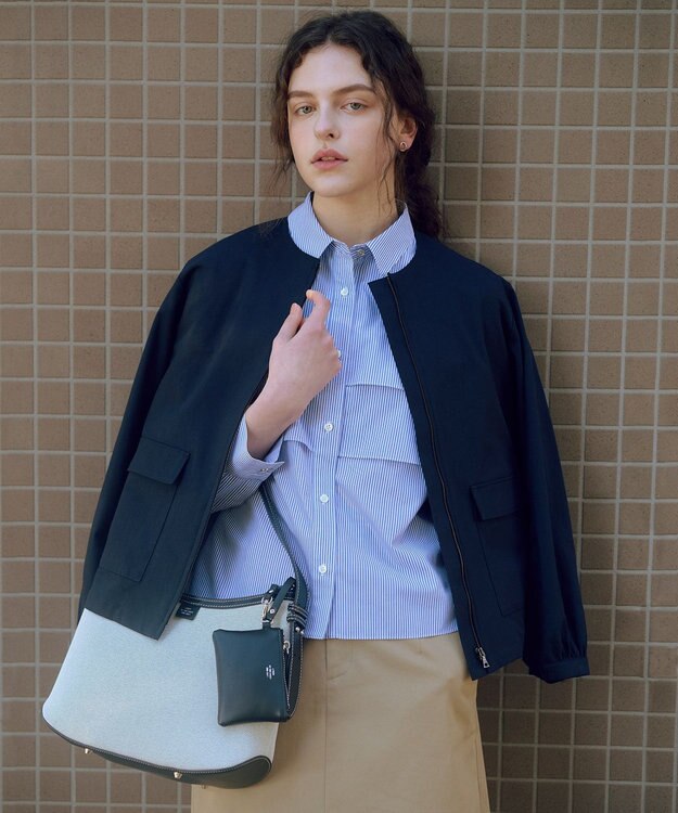 J.PRESS LADIES TCリネン ドライツイル ノーカラー ブルゾン ネイビー系