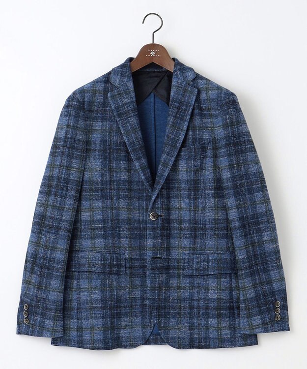 JOSEPH ABBOUD 【イタリア素材/軽量/ストレッチ】サマーツィード ジャージー プリント ジャケット ネイビー系4