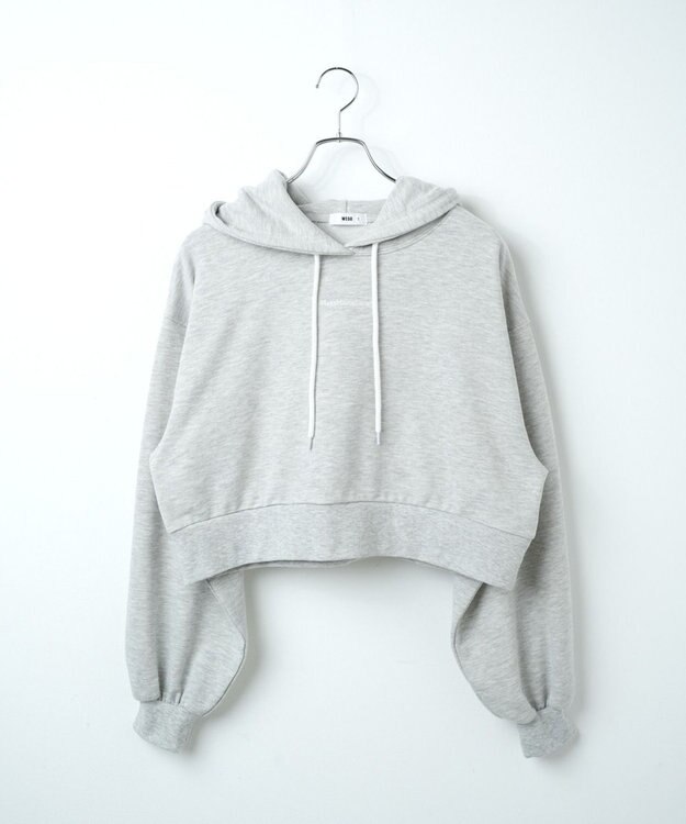 WEGO 配色ロゴデザインショートパーカー 杢グレー