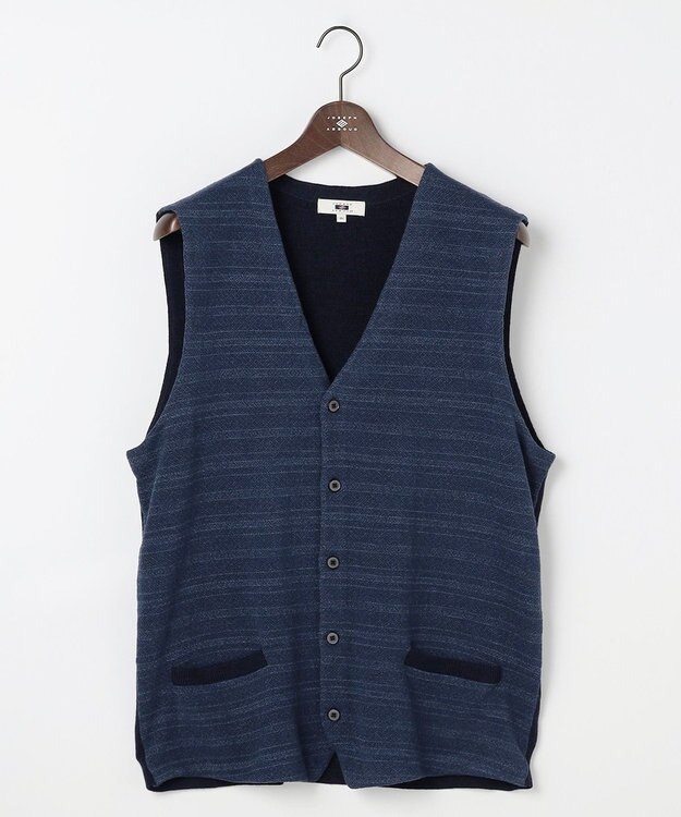 JOSEPH ABBOUD 【キングサイズ・洗える/ソフトな肌触り/軽い】シェニールヤーンジャカードニット ベスト ダルブルー系