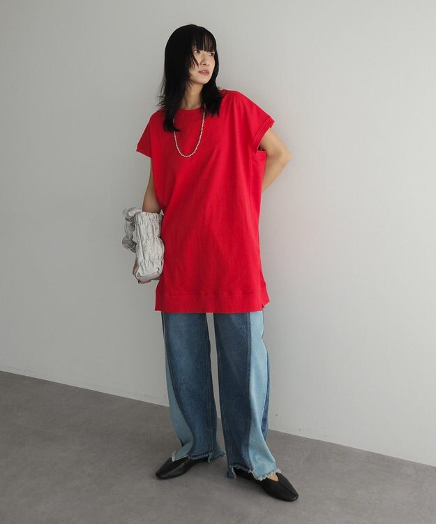 Green Parks 今年っぽフレンチスリーブカットチュニック Red