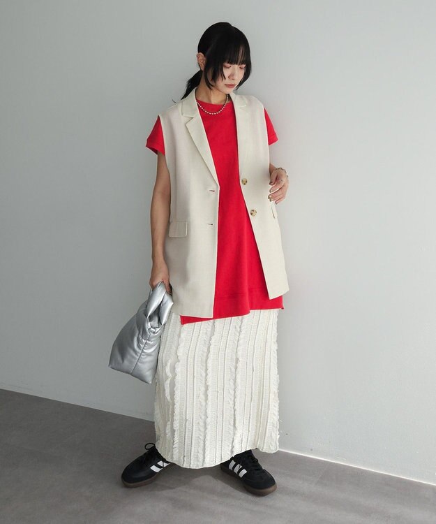 Green Parks 今年っぽフレンチスリーブカットチュニック Red