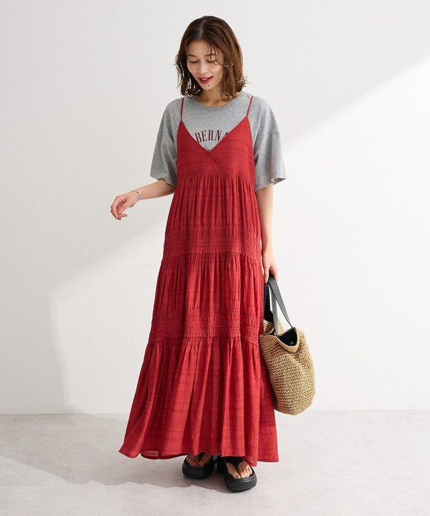 Green Parks シャーリングティアードキャミワンピース Red
