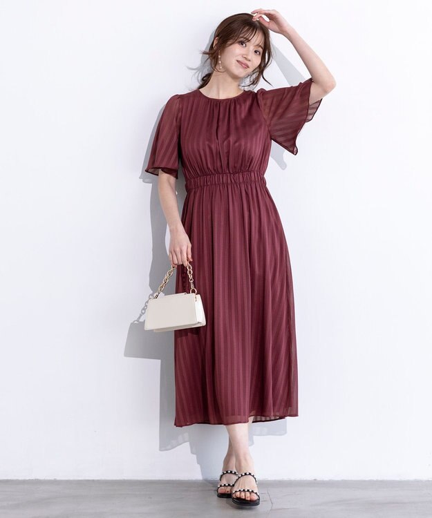 ANY SIS 【洗える】シアーパターン ワンピース ダークピンク