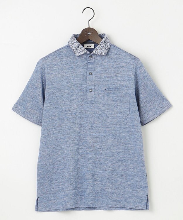 JOSEPH ABBOUD 【吸水速乾】リネンハニカム ポロシャツ サックスブルー系