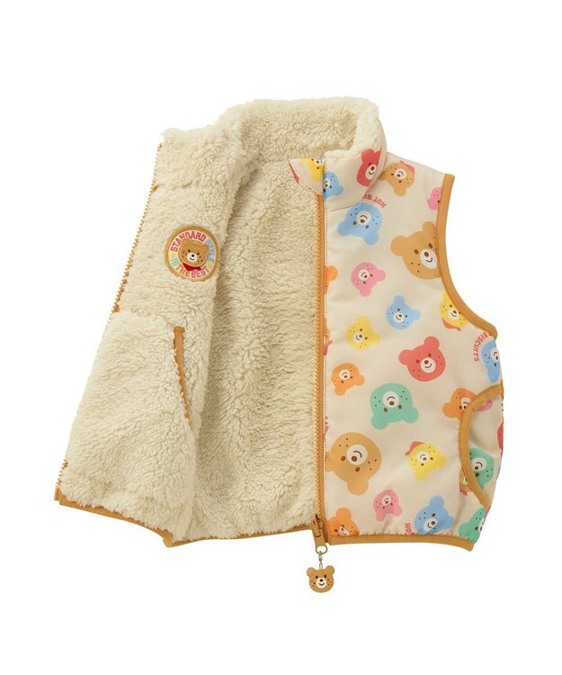 MIKI HOUSE HOT BISCUITS 【80-120cm】 カラフルビーンズ 裏ボアフリース リバーシブル総柄ベスト マルチカラー