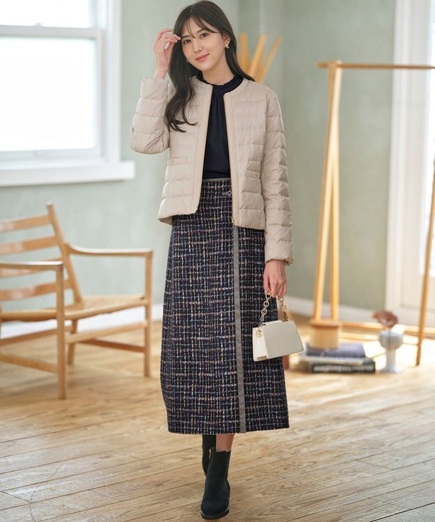 ANY SIS S 【撥水・洗える】2WAYノーカラーダウン ジャケット ベージュ