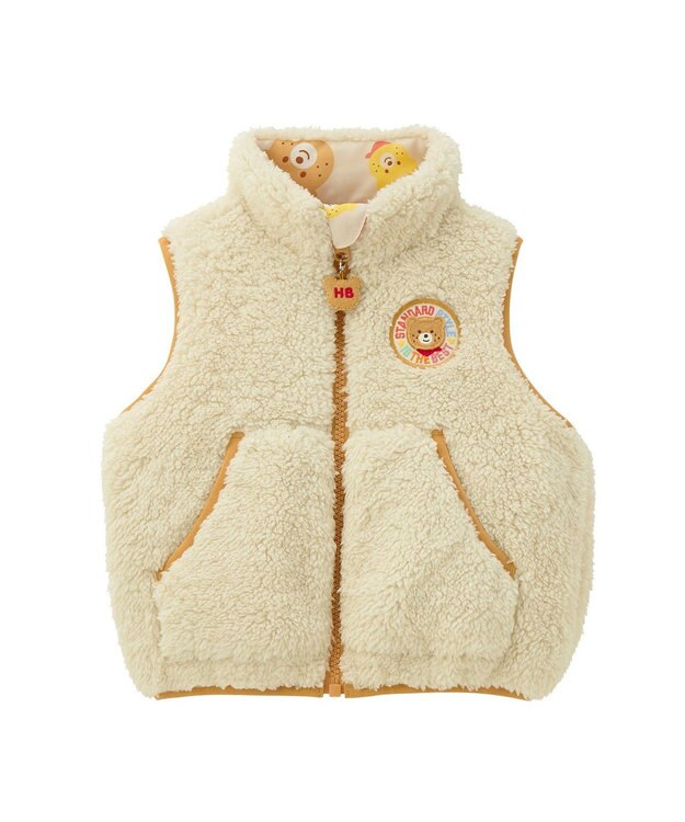MIKI HOUSE HOT BISCUITS 【80-120cm】 カラフルビーンズ 裏ボアフリース リバーシブル総柄ベスト マルチカラー