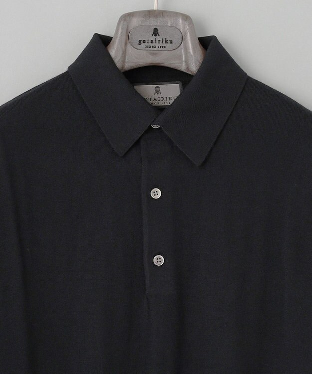 GOTAIRIKU オリジナル設計【洗える/チクチクしにくい/ピリングしにくい】イタリア糸 ハイゲージ  ニットポロ_WOOL100% ブラック系