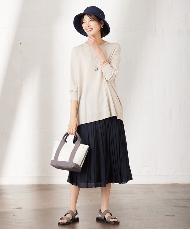 J.PRESS LADIES 【洗える】 スパンボイルワッシャー ランダムプリーツ スカート ネイビー系