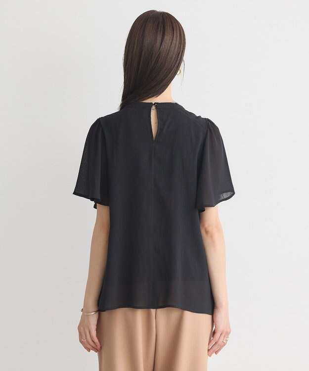 earth music&ecology マジョリカプリーツ半袖ブラウス Black