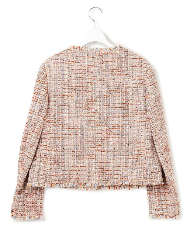 23区 L GIOLICAツイード ノーカラー ボタン ジャケット テラコッタミックス