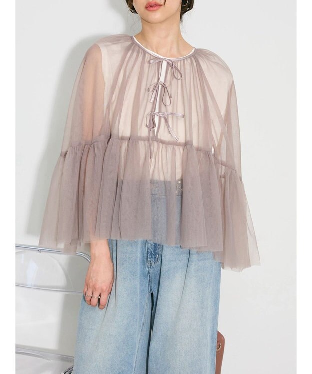 Green Parks リボンチュールデザインブラウス Pink Beige