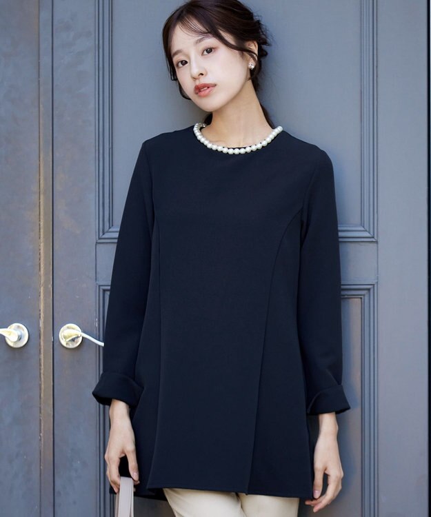 Tiaclasse 【3WAY・ストレッチジョーゼット】付け襟チュニック ネイビー