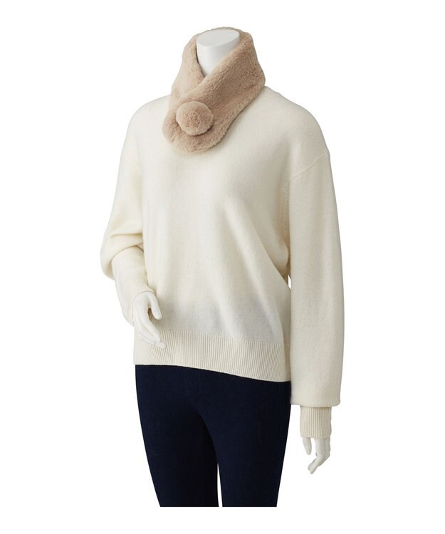 MOONBAT 【洗える】ふわもこマフラー ミニうさしっぽ ベージュ