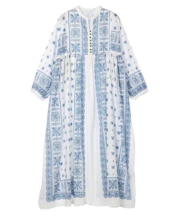 CRAFT STANDARD BOUTIQUE パネル柄ウエスト切り替えボリュームワンピース Blue