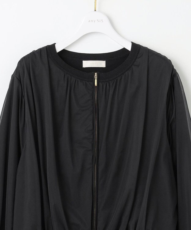 ANY SIS 【洗える】チュールレイヤードニット ブルゾン ブラック