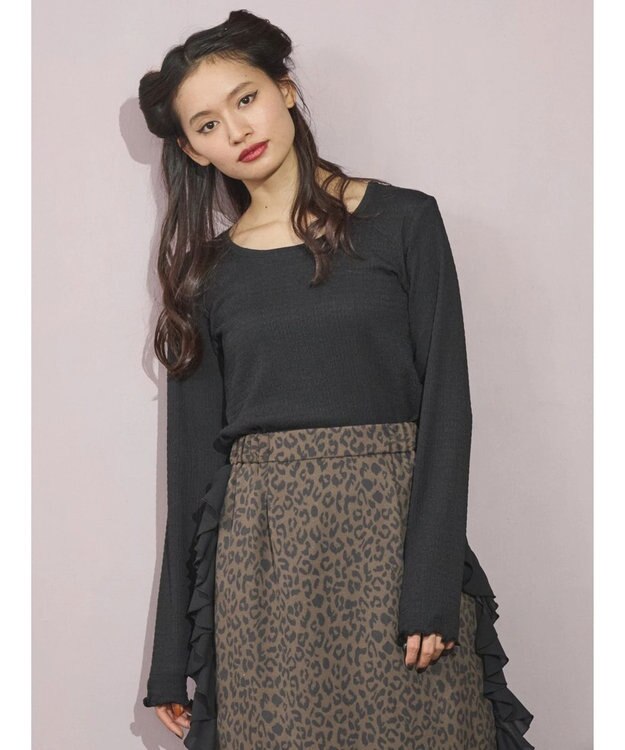 Green Parks ■ＥＳＣＡＲ　Ｕネッククレープカットプルオーバー Black