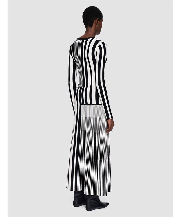 JOSEPH 【洗える】ストライプアンドプリーツ　ニットワンピース Ivory/Black