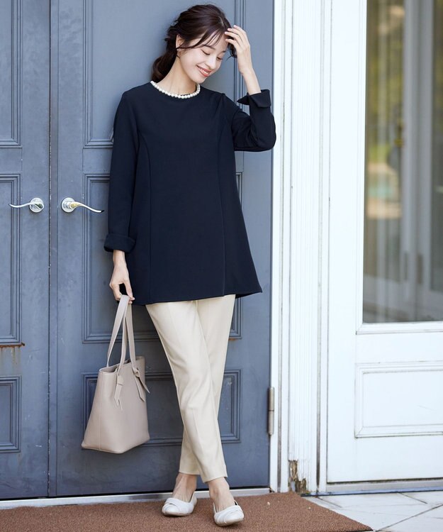 Tiaclasse 【3WAY・ストレッチジョーゼット】付け襟チュニック ネイビー