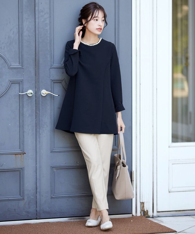 Tiaclasse L 【3WAY・ストレッチジョーゼット】付け襟チュニック ネイビー