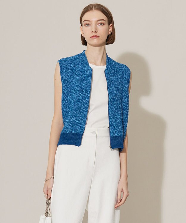 ICB 【洗える】 カラーニットツイード ベスト ブルーミックス系