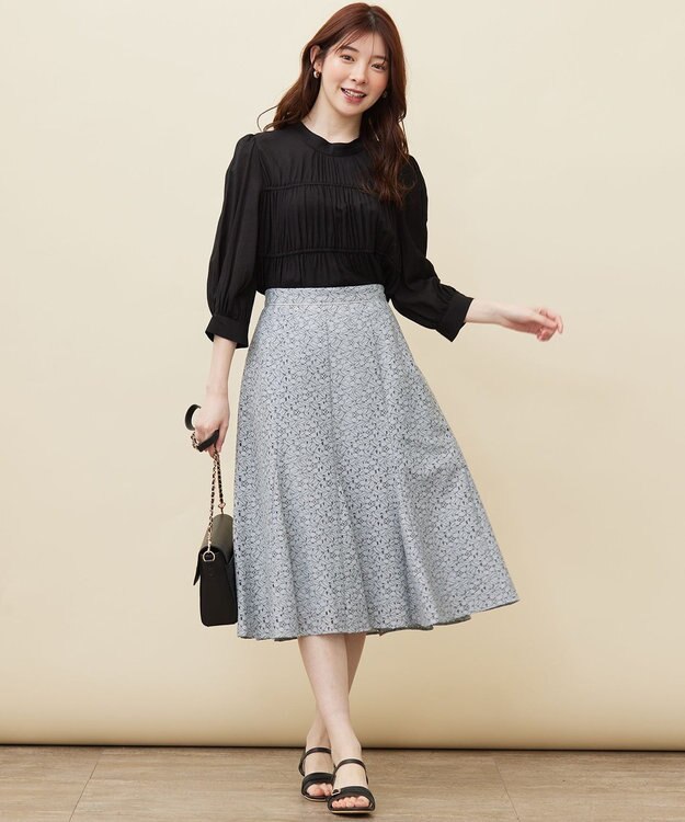 ANY SIS 【洗える】コードレースフレア スカート ブルーグレーベース