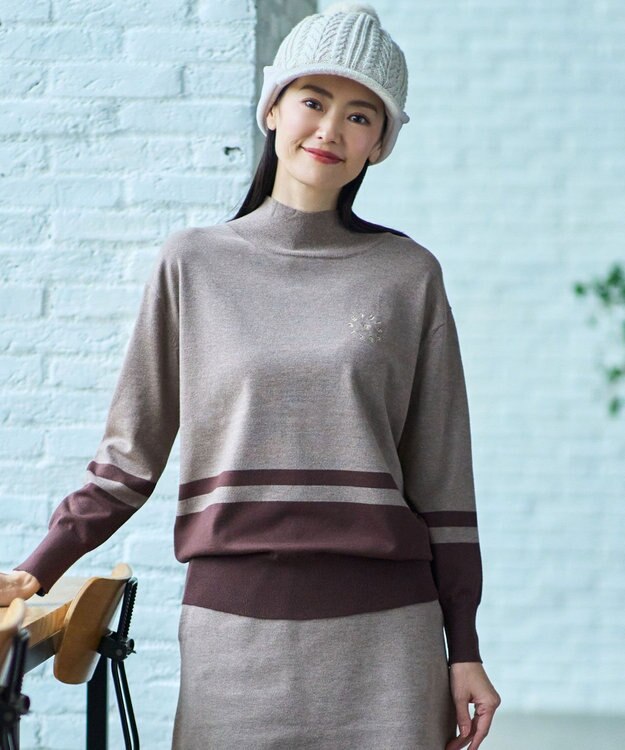 23区GOLF 【WOMEN/EC限定】カラーブロック モックニット ベージュ系