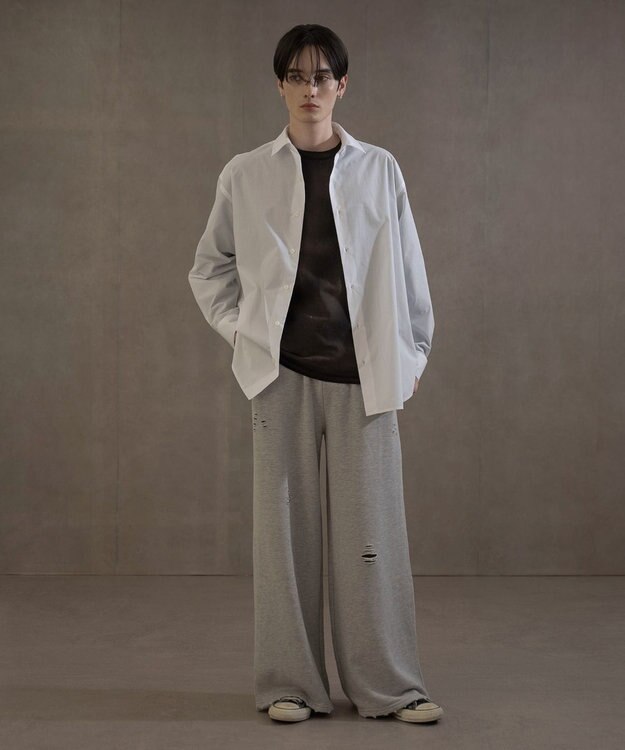 WEGO 【ウエストゴム】ダメージスウェットバギーパンツ 杢グレー