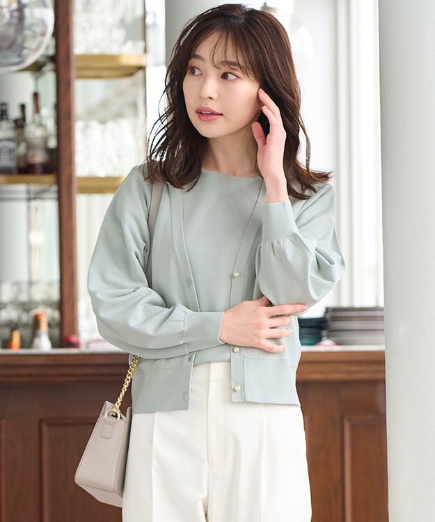 ANY SIS 【洗える】パール調ポイント カーディガン ミント