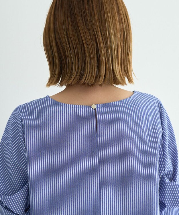 YECCA VECCA パールタックスリーブブラウス Stripe