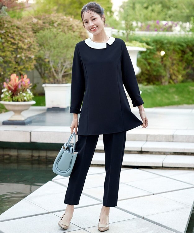 Tiaclasse L 【3WAY・ストレッチジョーゼット】付け襟チュニック ネイビー