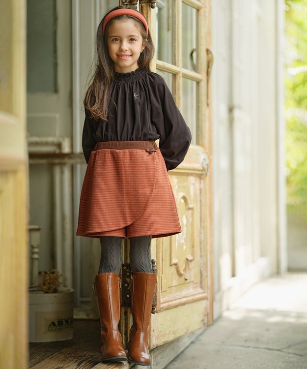 組曲 KIDS 【110-140㎝】ハウンドトゥースラップ キュロット オレンジ系3