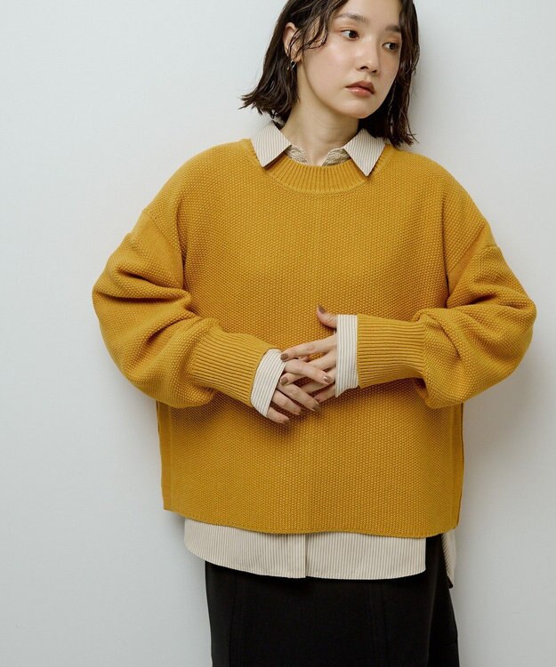 Green Parks かのこ編モックネックニットプルオーバー Yellow