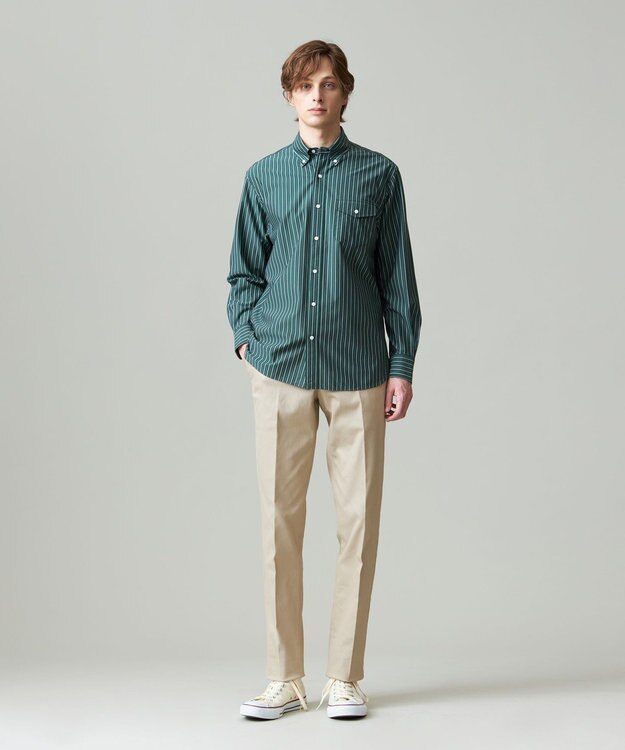 J.PRESS MEN KANEMASA マルチストライプジャージ シャツ ダークグリーン系1